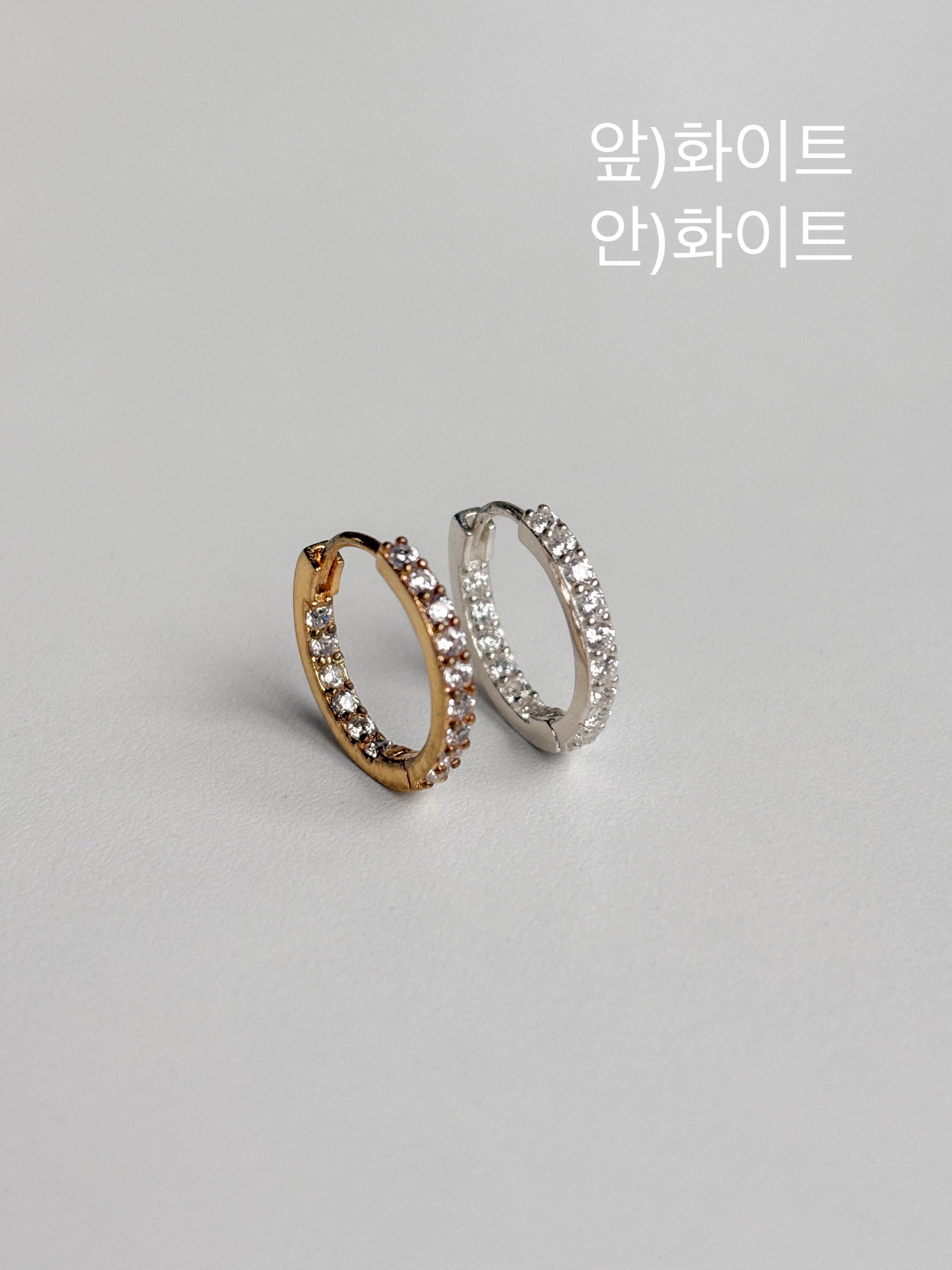 Silver 925 Round Color Double-Sided Cubic One-Touch Ring Earrings Silver Hanger - 이미지 5