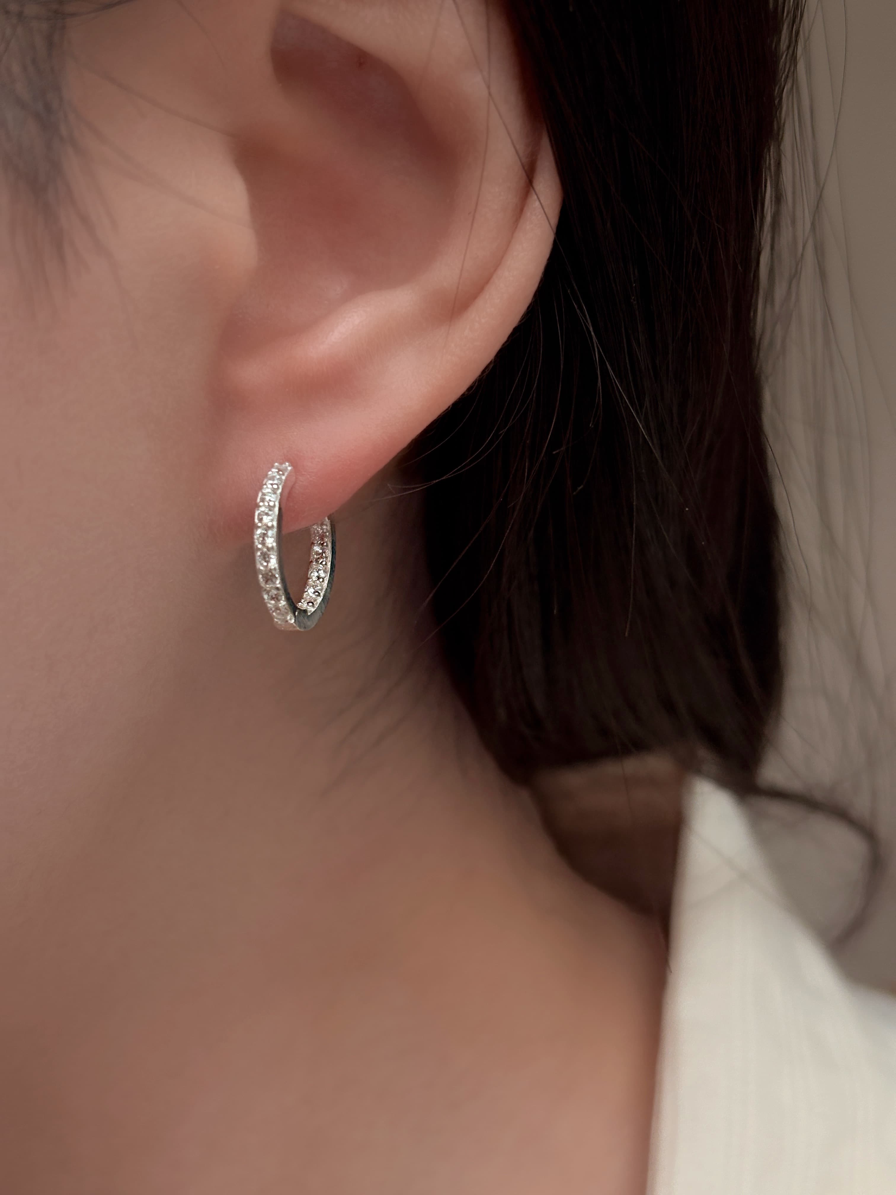 Silver 925 Round Color Double-Sided Cubic One-Touch Ring Earrings Silver Hanger - 이미지 3
