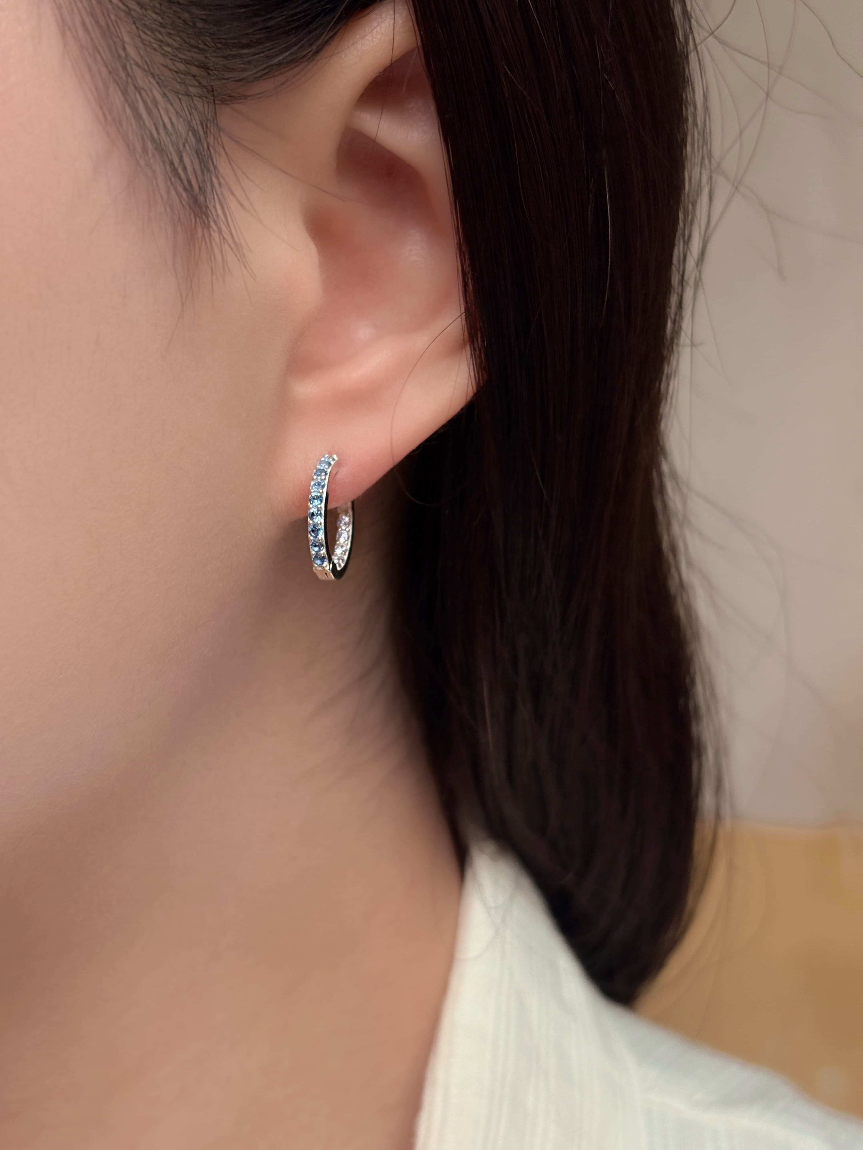 Silver 925 Round Color Double-Sided Cubic One-Touch Ring Earrings Silver Hanger - 이미지 9