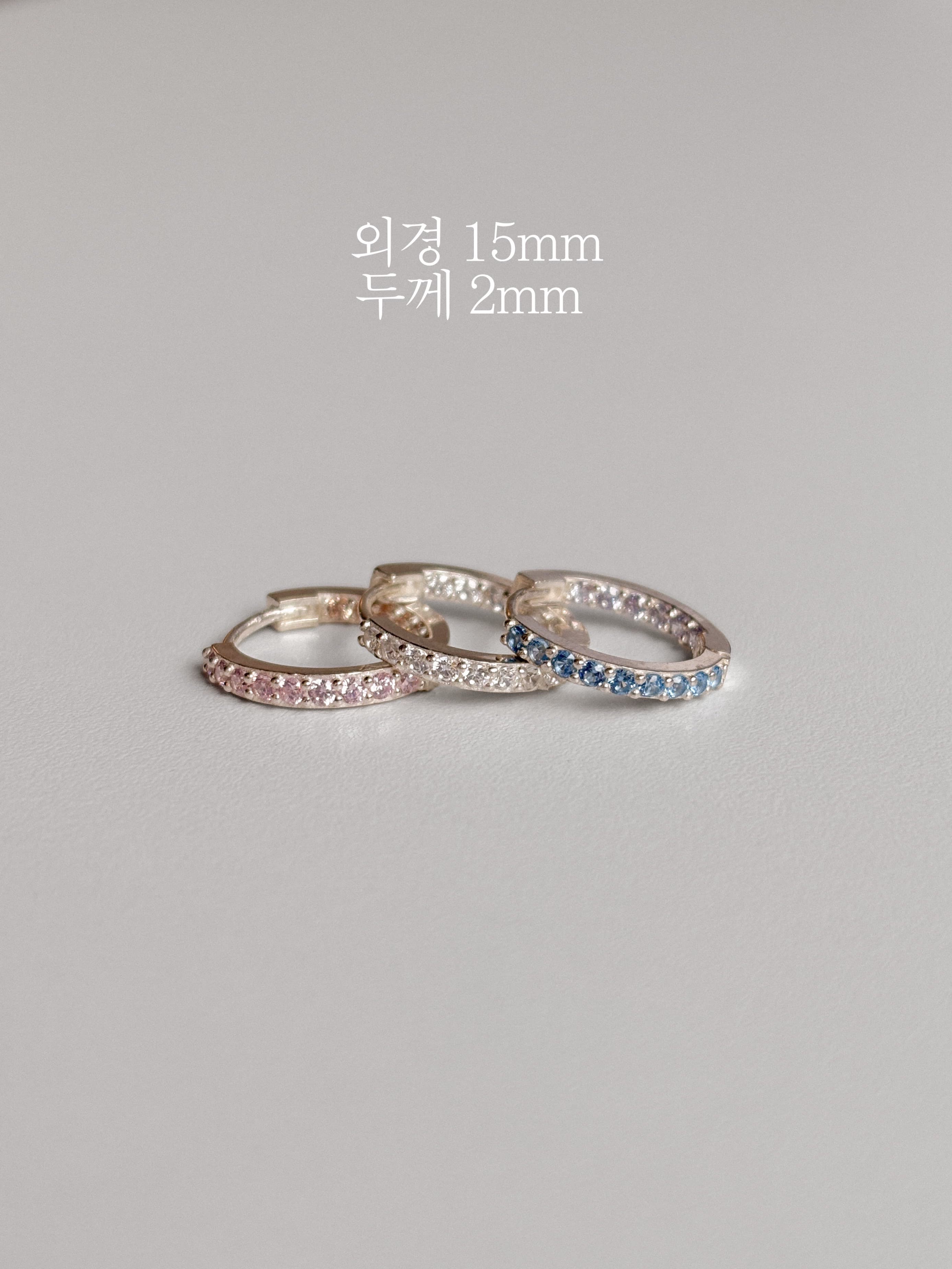 Silver 925 Round Color Double-Sided Cubic One-Touch Ring Earrings Silver Hanger - 이미지 2