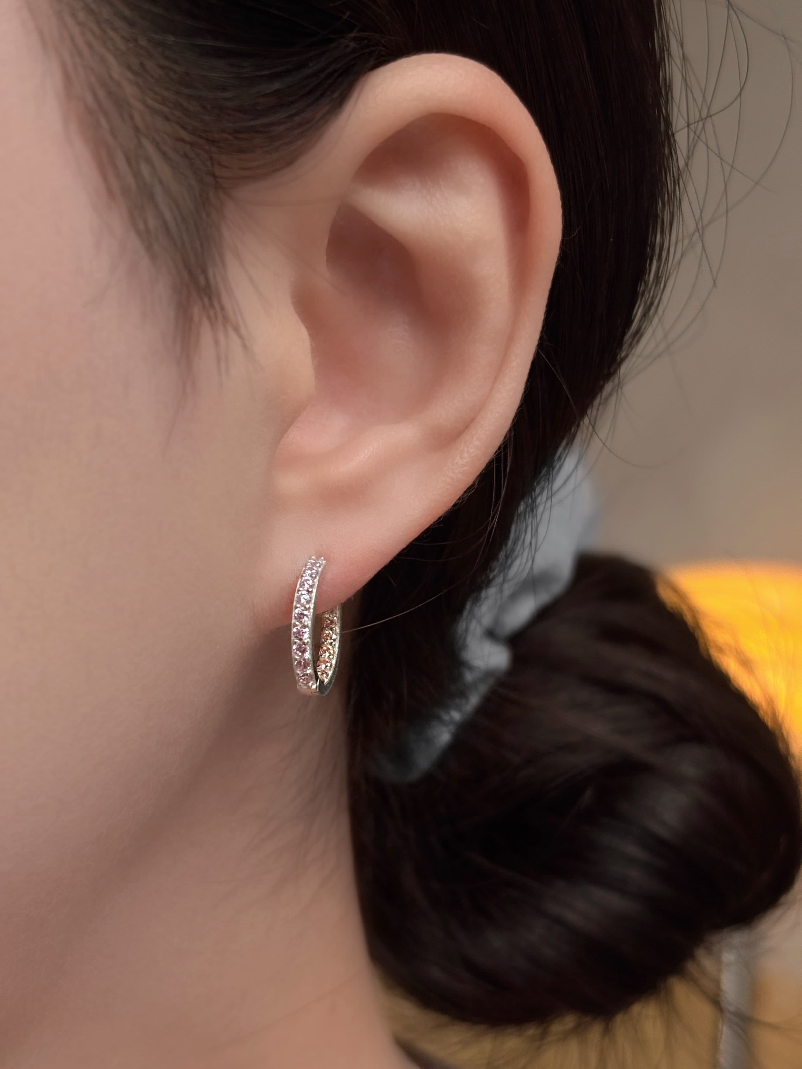 Silver 925 Round Color Double-Sided Cubic One-Touch Ring Earrings Silver Hanger - 이미지 6