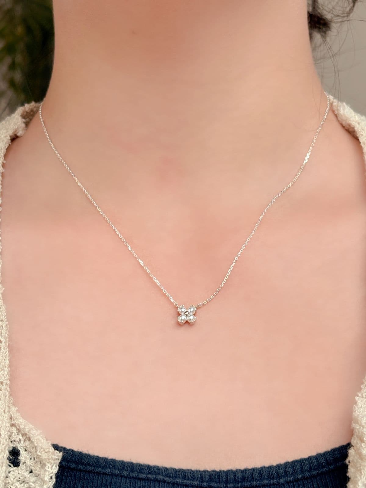 Silver 925 Clover Pearl Mini Pendant Necklace - 이미지 5