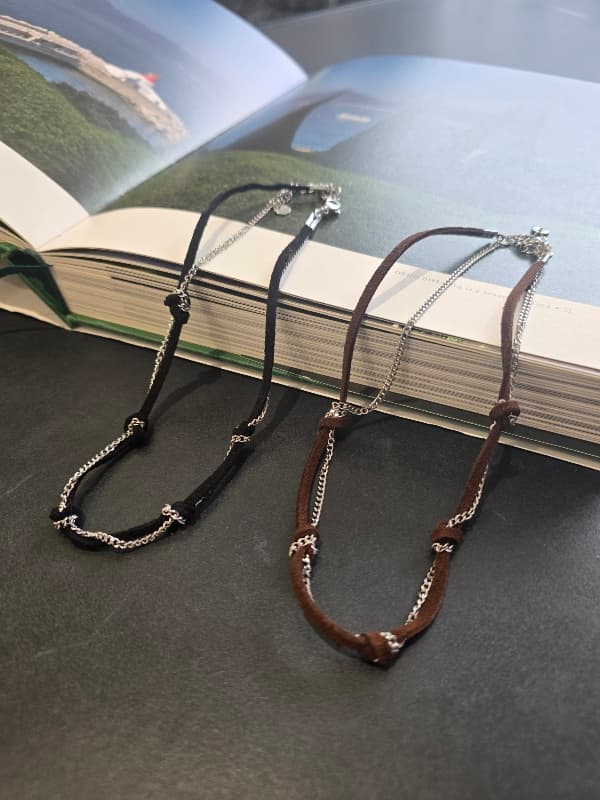 (Unisex) Stainless Steel Mix Strap & Chain Necklace & Bracelet - 이미지 2