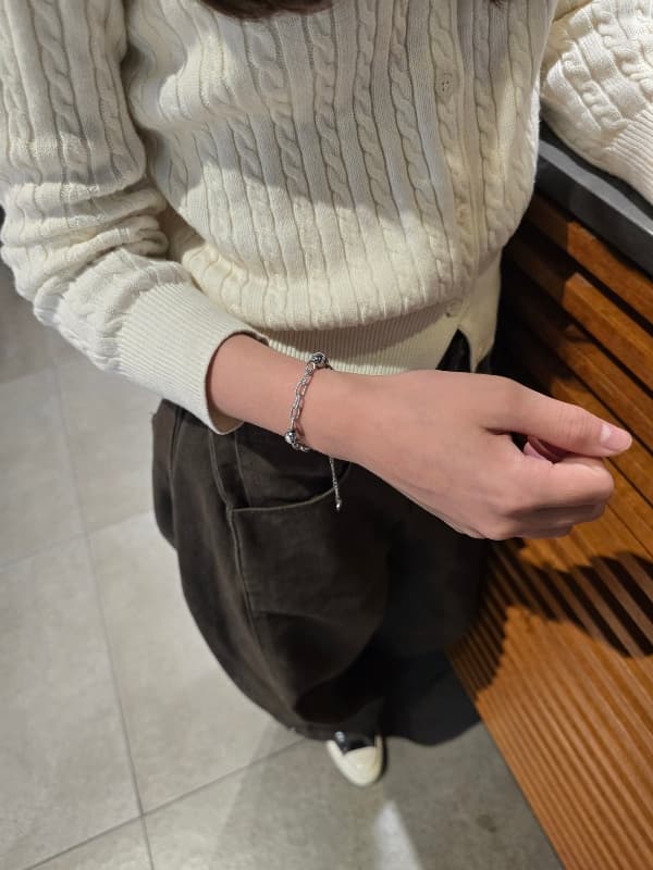 (Unisex) Stainless Steel 8mm Ball Necklace & Bracelet - 이미지 3