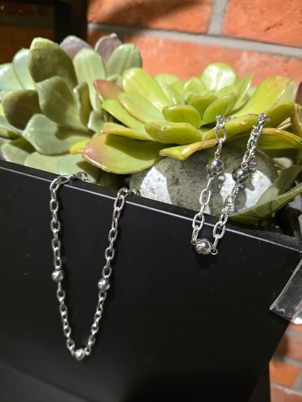(Unisex) Stainless Steel 8mm Ball Necklace & Bracelet - 이미지 1