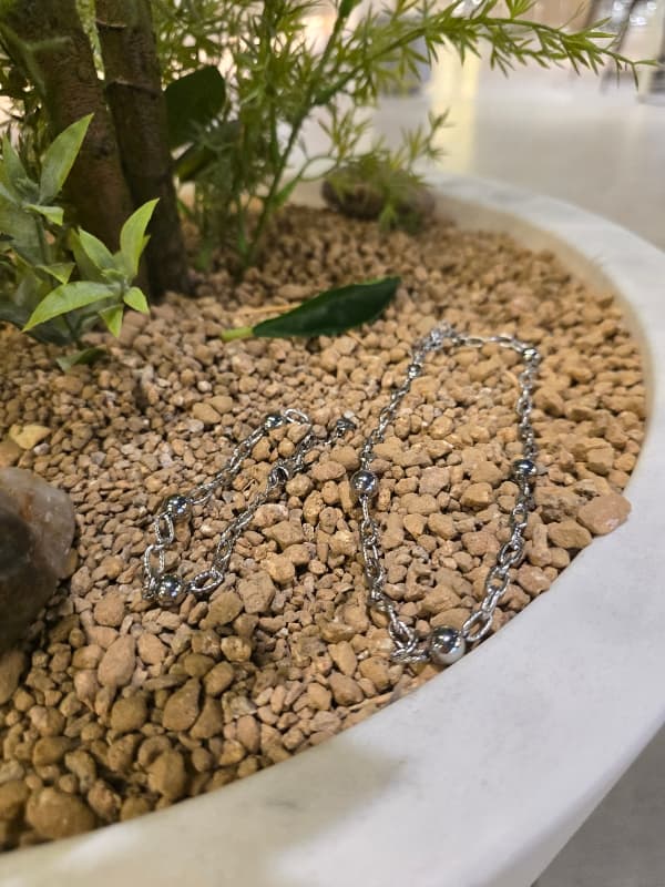 (Unisex) Stainless Steel 8mm Ball Necklace & Bracelet - 이미지 5
