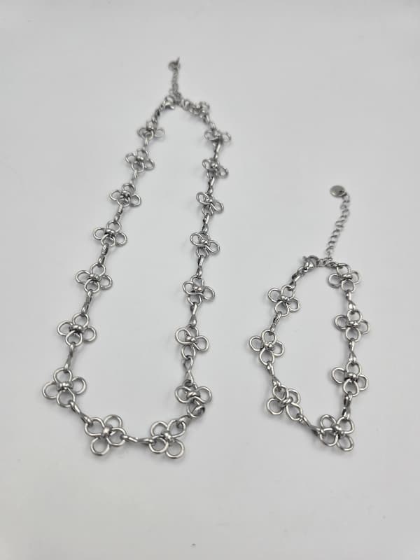 Stainless steel flower chain necklace bracelet - 이미지 3