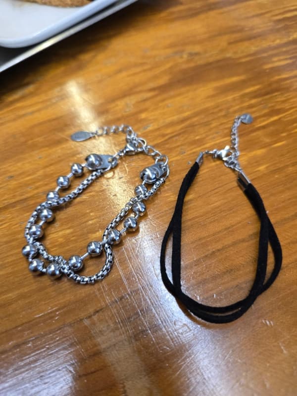 (Unisex) Stainless Steel Double Chain Necklace & Bracelet - 이미지 4
