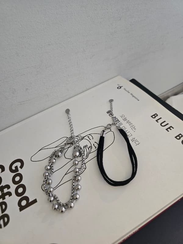 (Unisex) Stainless Steel Double Chain Necklace & Bracelet - 이미지 2