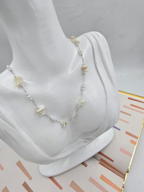 (Unisex) Stainless Steel Mother-of-Pearl Chain Necklace & Bracelet - 이미지 4