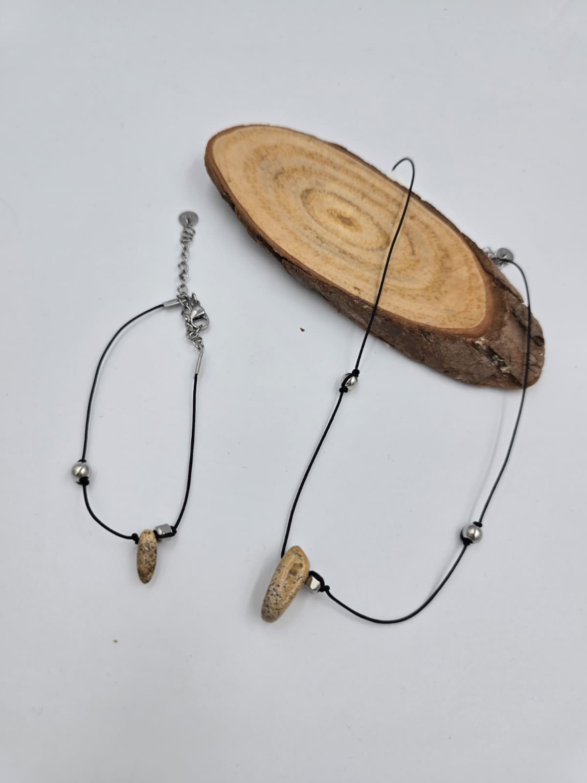 (Unisex) Stainless Steel Gemstone Strap Necklace & Bracelet - 이미지 6