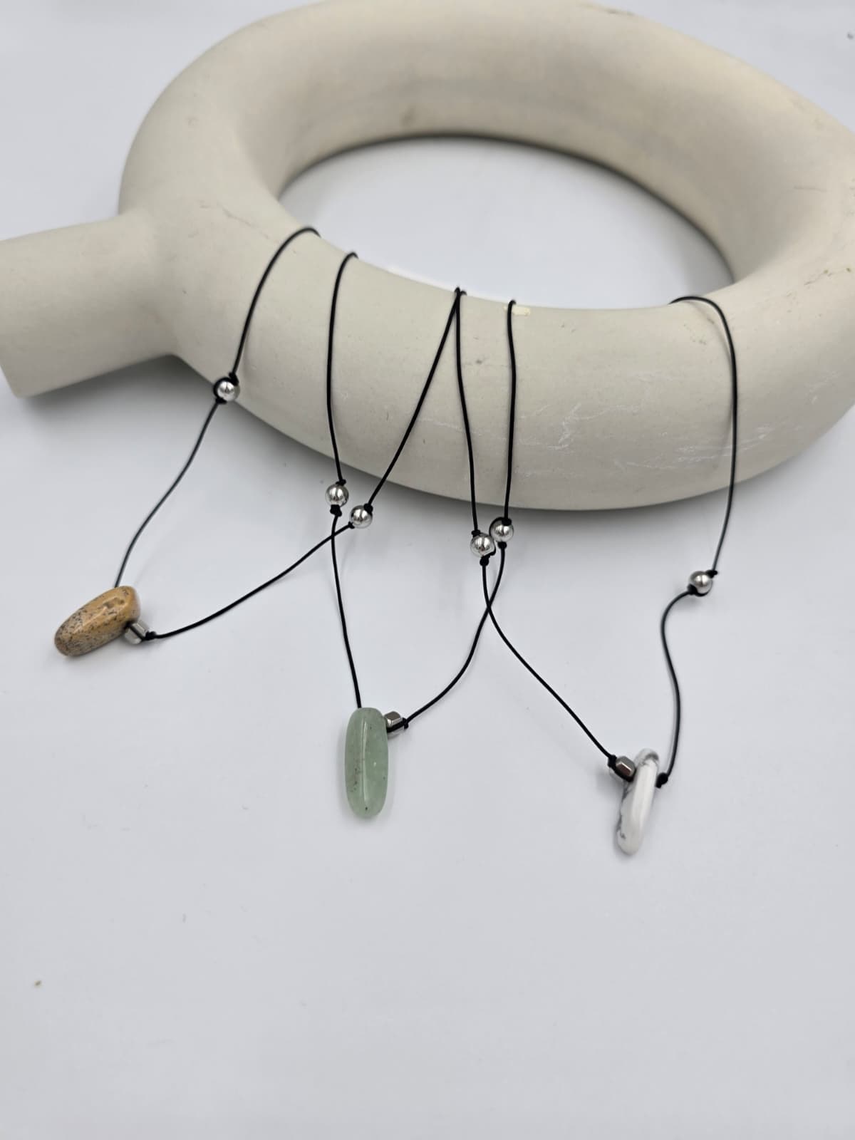 (Unisex) Stainless Steel Gemstone Strap Necklace & Bracelet - 이미지 1