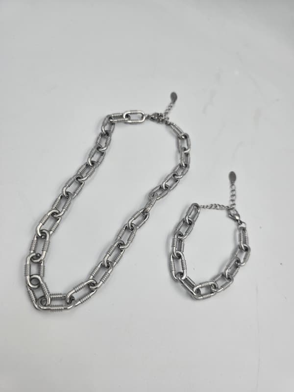 (Unisex) Stainless Steel Link Chain Necklace & Bracelet - 이미지 4