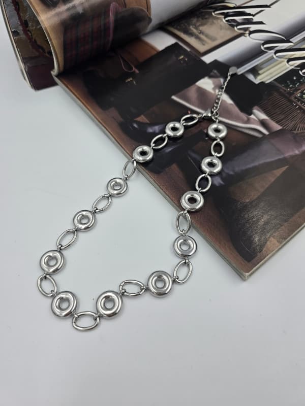 (Unisex) Stainless Steel Mix Oval Chain Necklace & Bracelet - 이미지 6