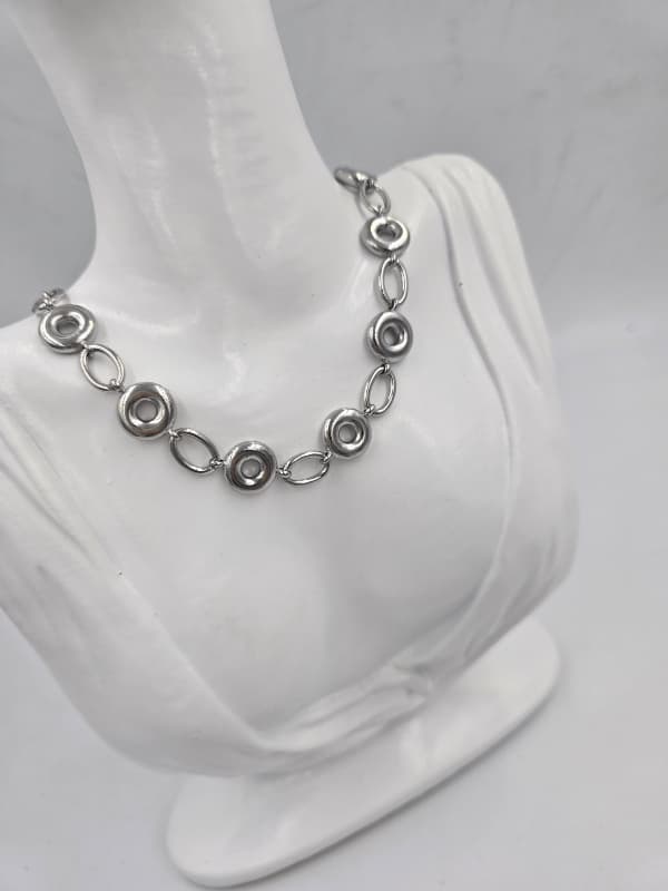(Unisex) Stainless Steel Mix Oval Chain Necklace & Bracelet - 이미지 3