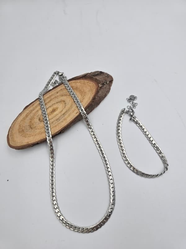 (Unisex) Stainless Steel Flat Snake Chain Necklace Bracelet - 이미지 4