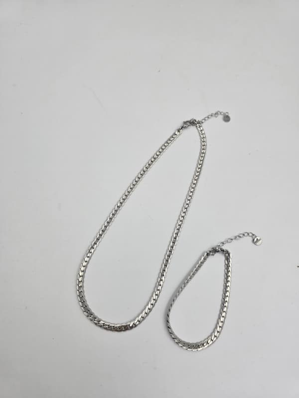 (Unisex) Stainless Steel Flat Snake Chain Necklace Bracelet - 이미지 3