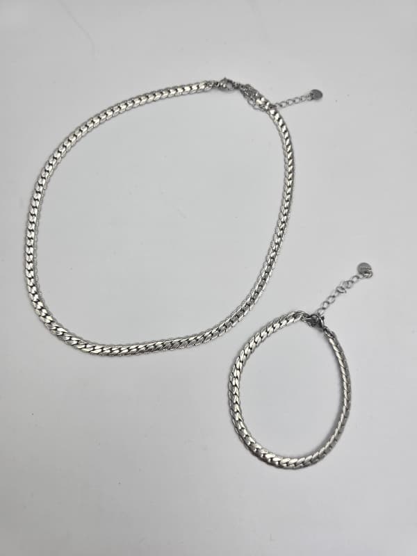 (Unisex) Stainless Steel Flat Snake Chain Necklace Bracelet - 이미지 2