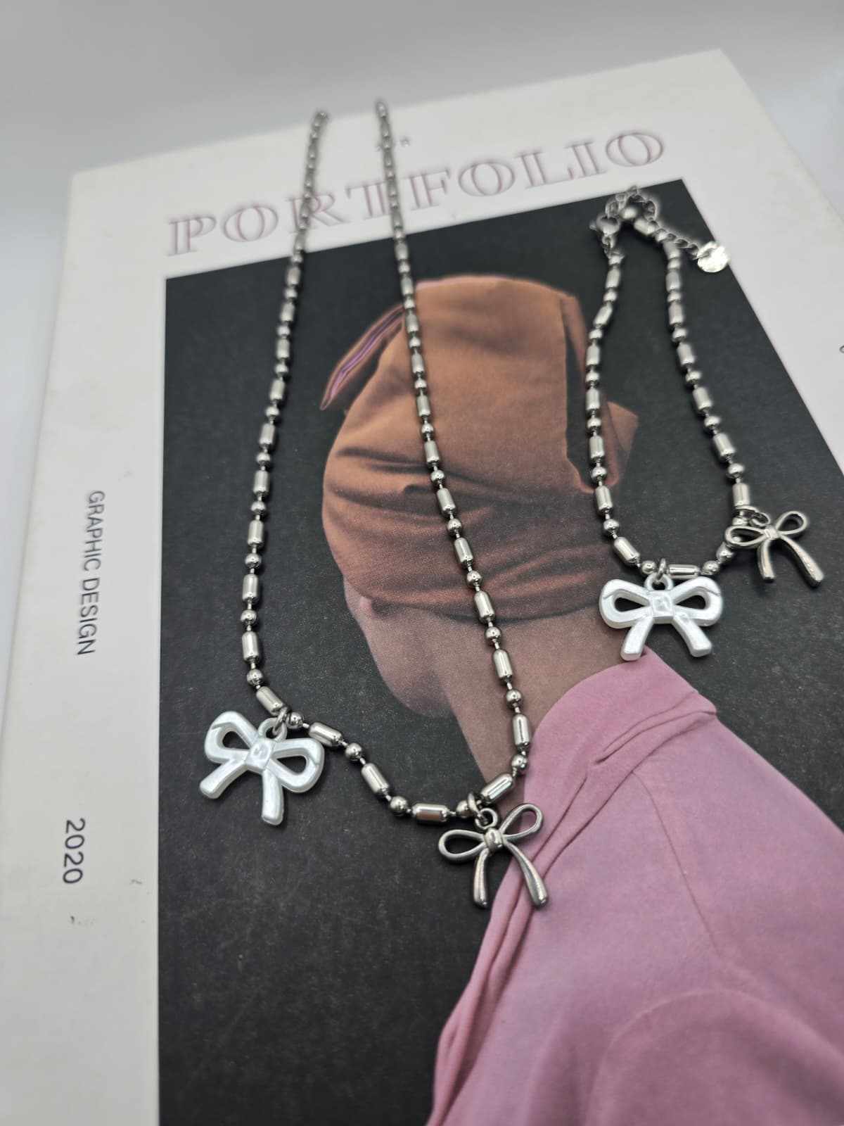 Stainless steel double ribbon necklace, bracelet, anklet - 이미지 1