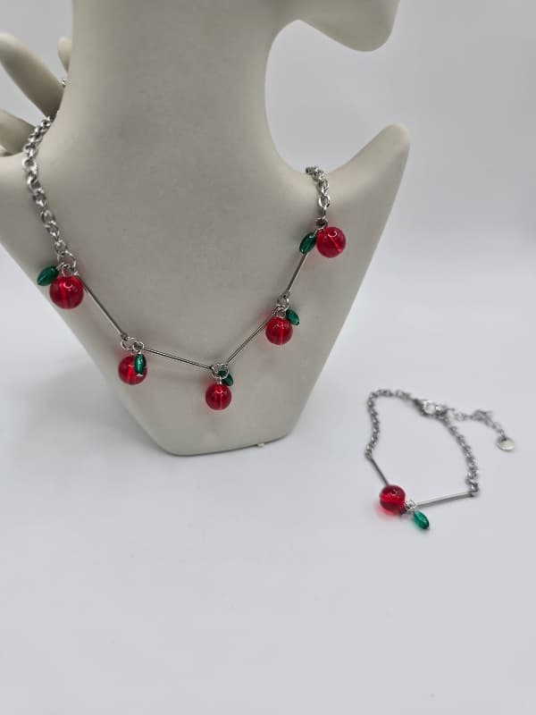 Stainless steel cherry bracelet, anklet, necklace - 이미지 2