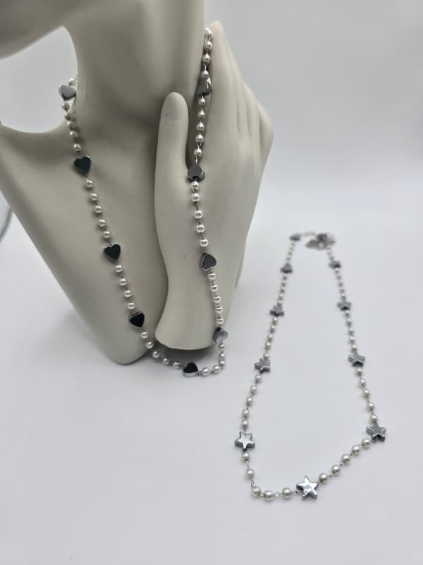 Stainless Steel Pearl Star, Heart Necklace, Anklet, Bracelet (3 Types) - 이미지 3