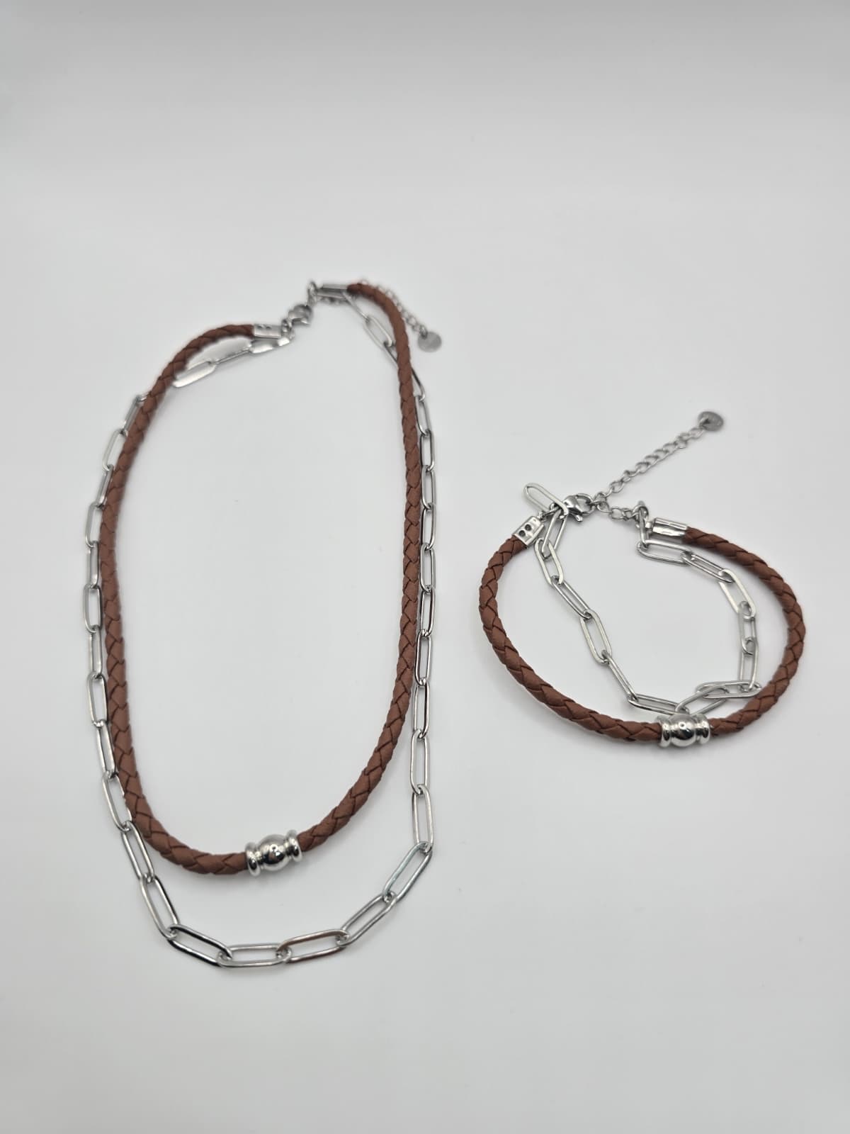 Stainless steel leather & chain bracelets, necklaces - 이미지 4