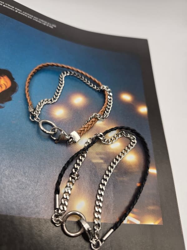 (Unisex) Stainless Steel Leather & Chain OT Bracelet, Necklace - 이미지 6