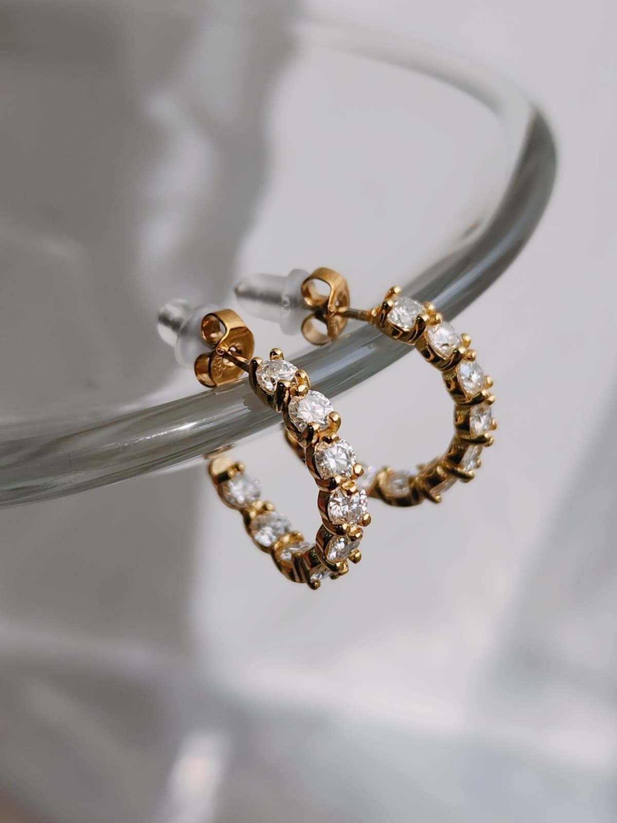 Moissanite Diamond Half & Half Earrings Surgical Steel No. 15 - 이미지 4
