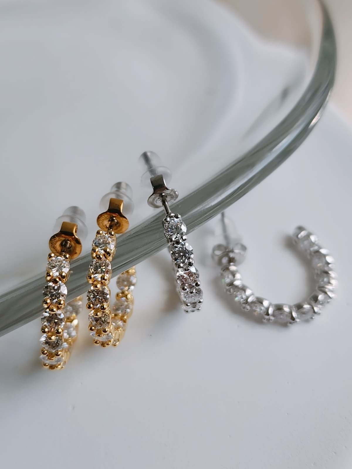 Moissanite Diamond Half & Half Earrings Surgical Steel No. 15 - 이미지 11