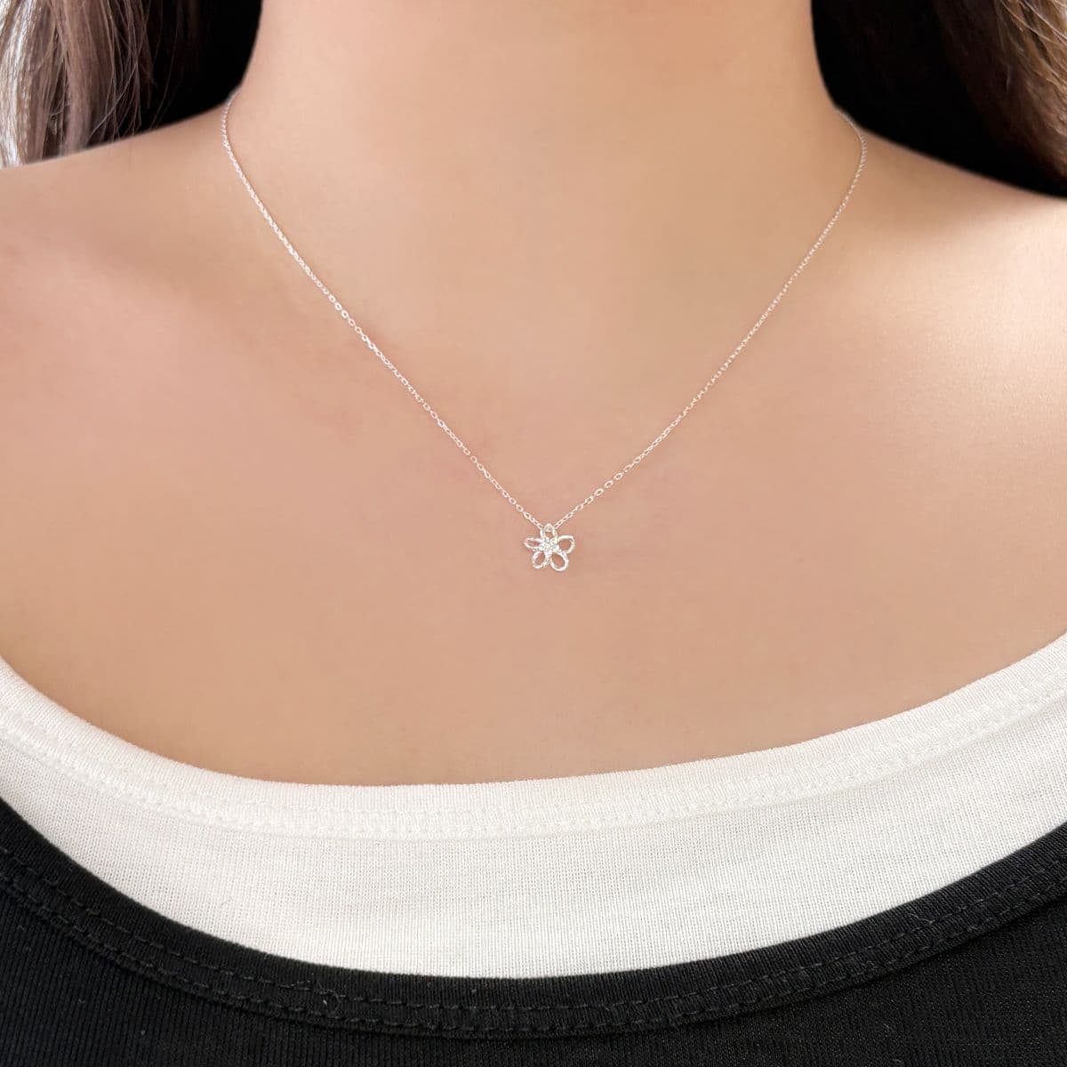 [SN6401] Silver 925 Cubic Line Flower Necklace - 이미지 3