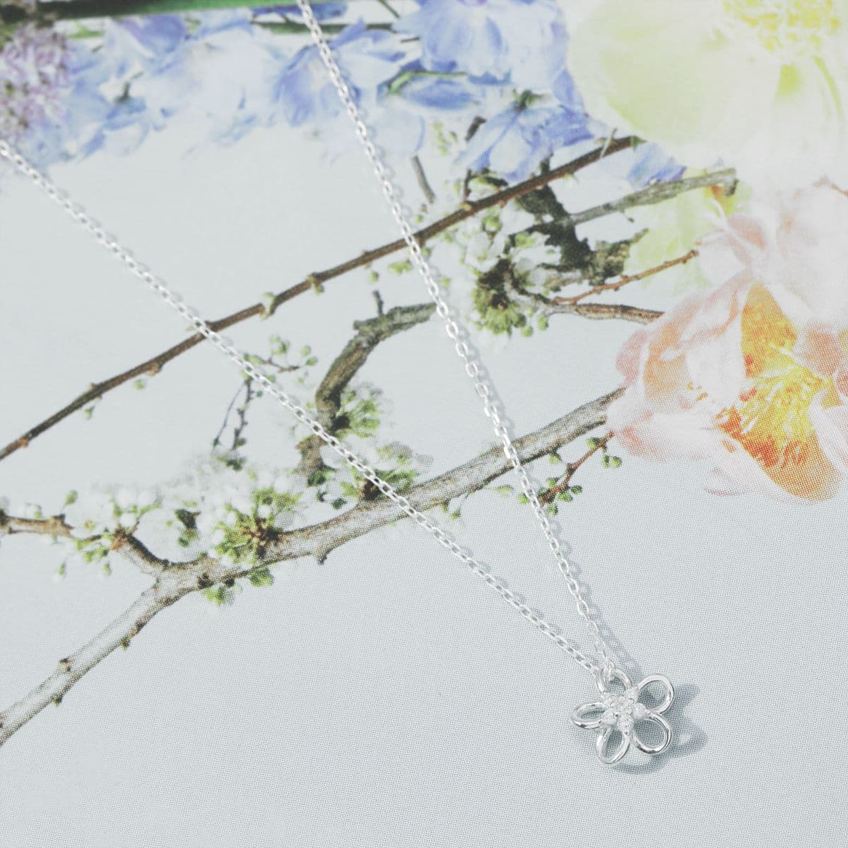 [SN6401] Silver 925 Cubic Line Flower Necklace - 이미지 4
