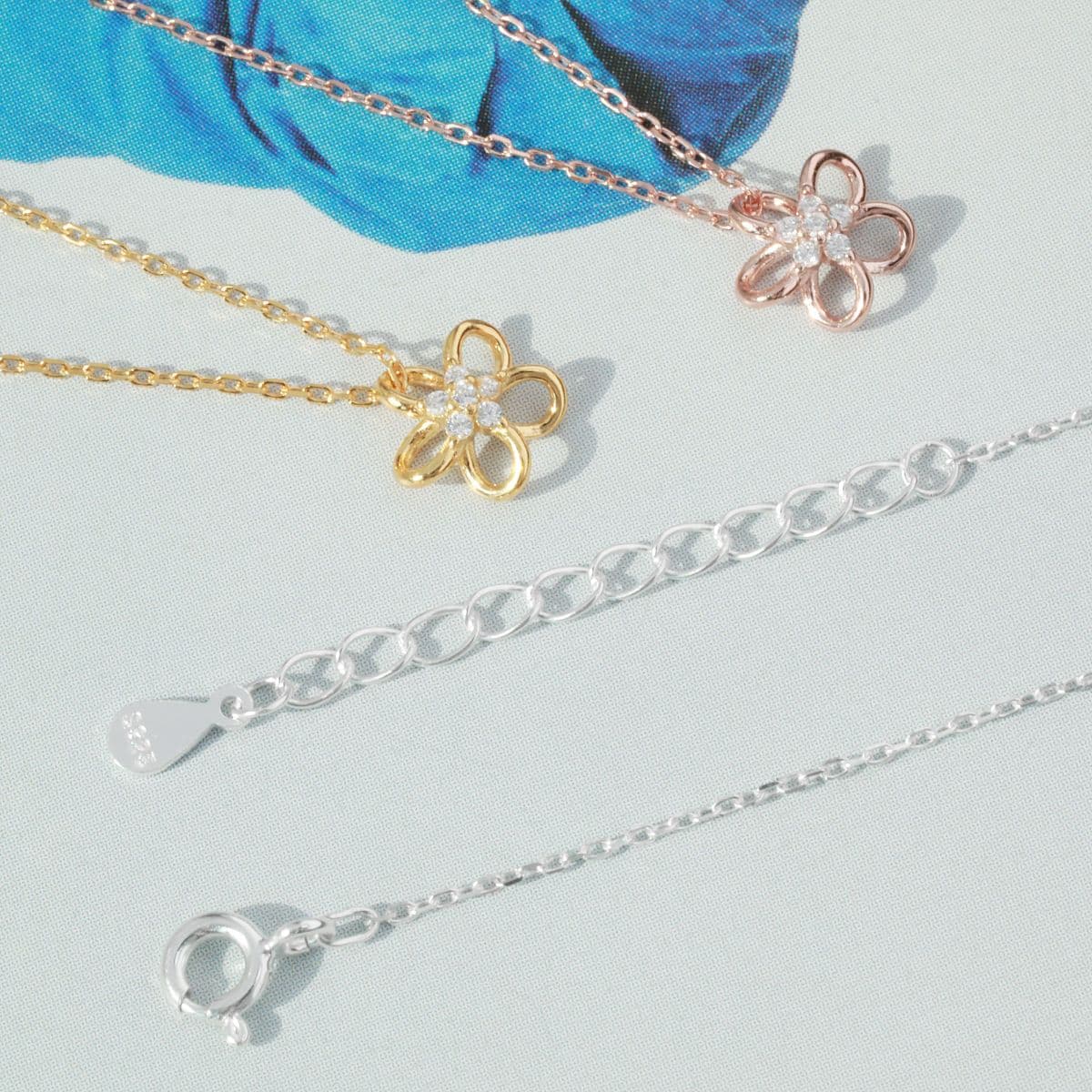 [SN6401] Silver 925 Cubic Line Flower Necklace - 이미지 12