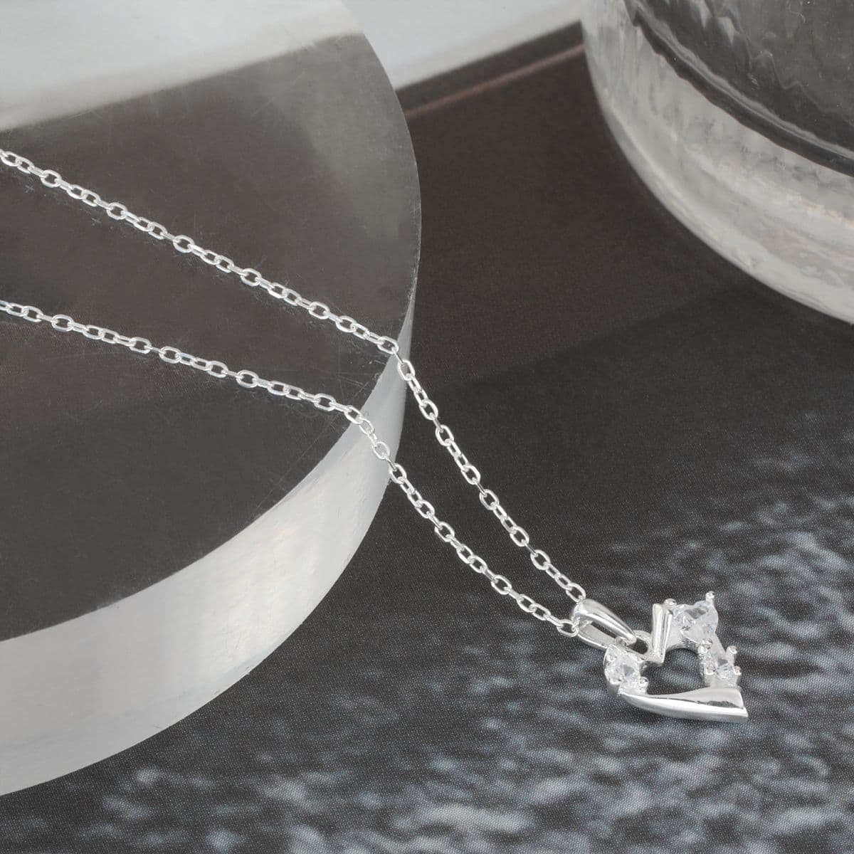[SN6402] Silver 925 Rough Cubic Heart Necklace - 이미지 3