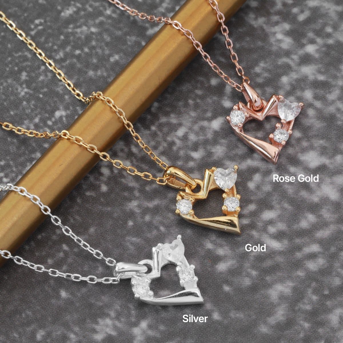 [SN6402] Silver 925 Rough Cubic Heart Necklace - 이미지 9