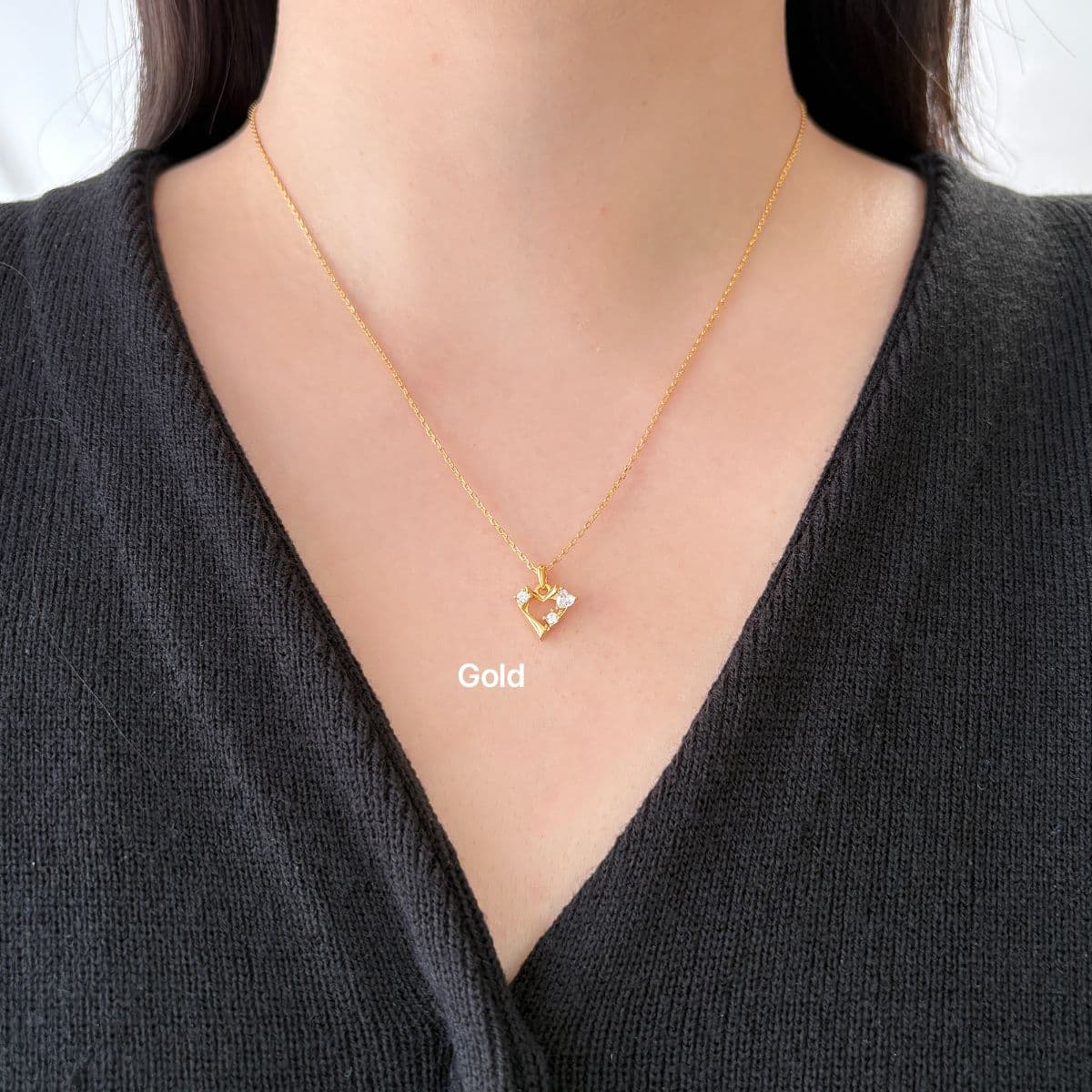 [SN6402] Silver 925 Rough Cubic Heart Necklace - 이미지 5