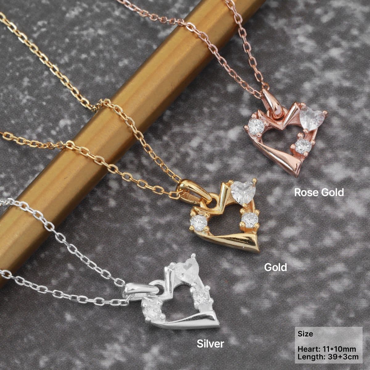[SN6402] Silver 925 Rough Cubic Heart Necklace - 이미지 1
