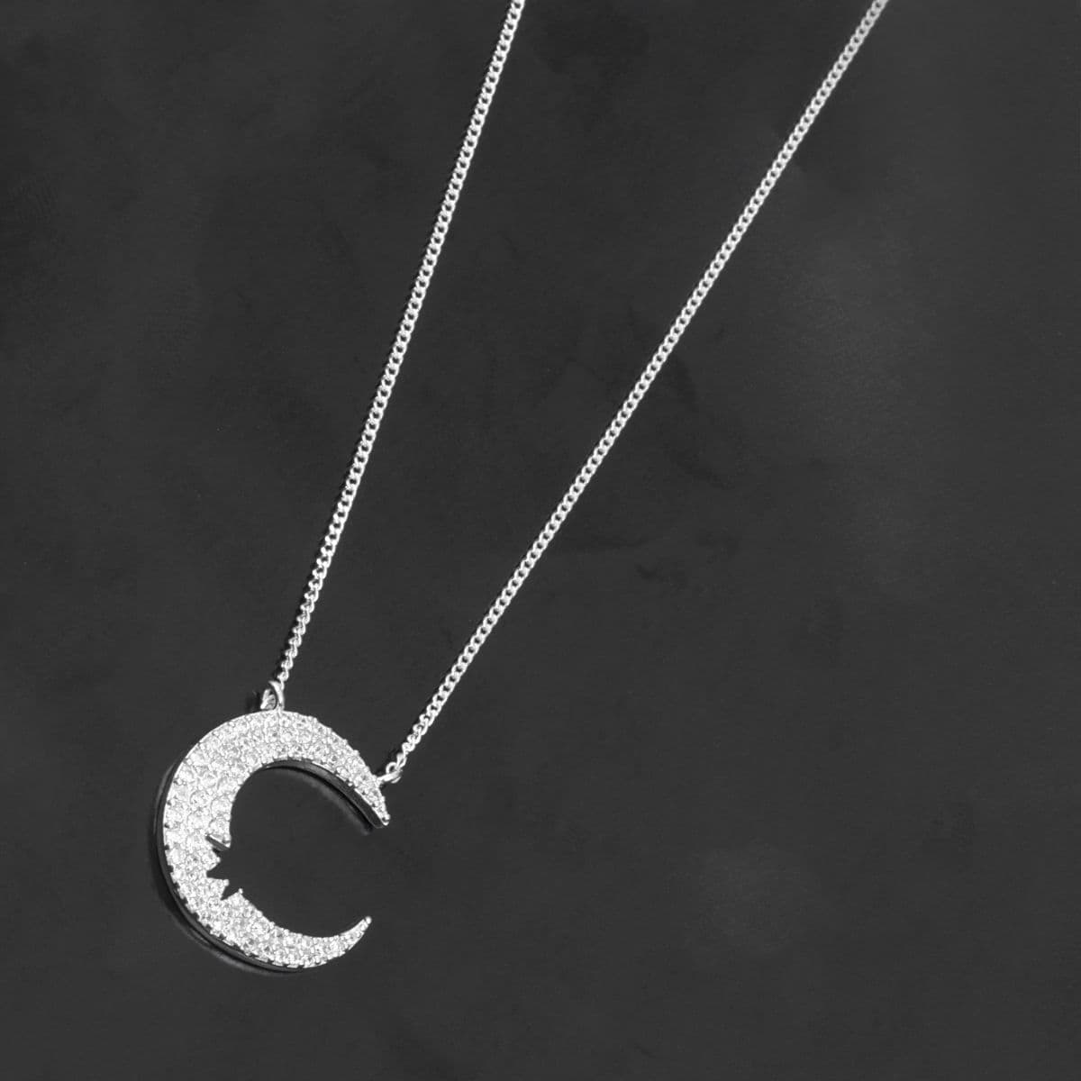 [SN-0539] Silver 925 Cubic Crescent Long Necklace - 이미지 5