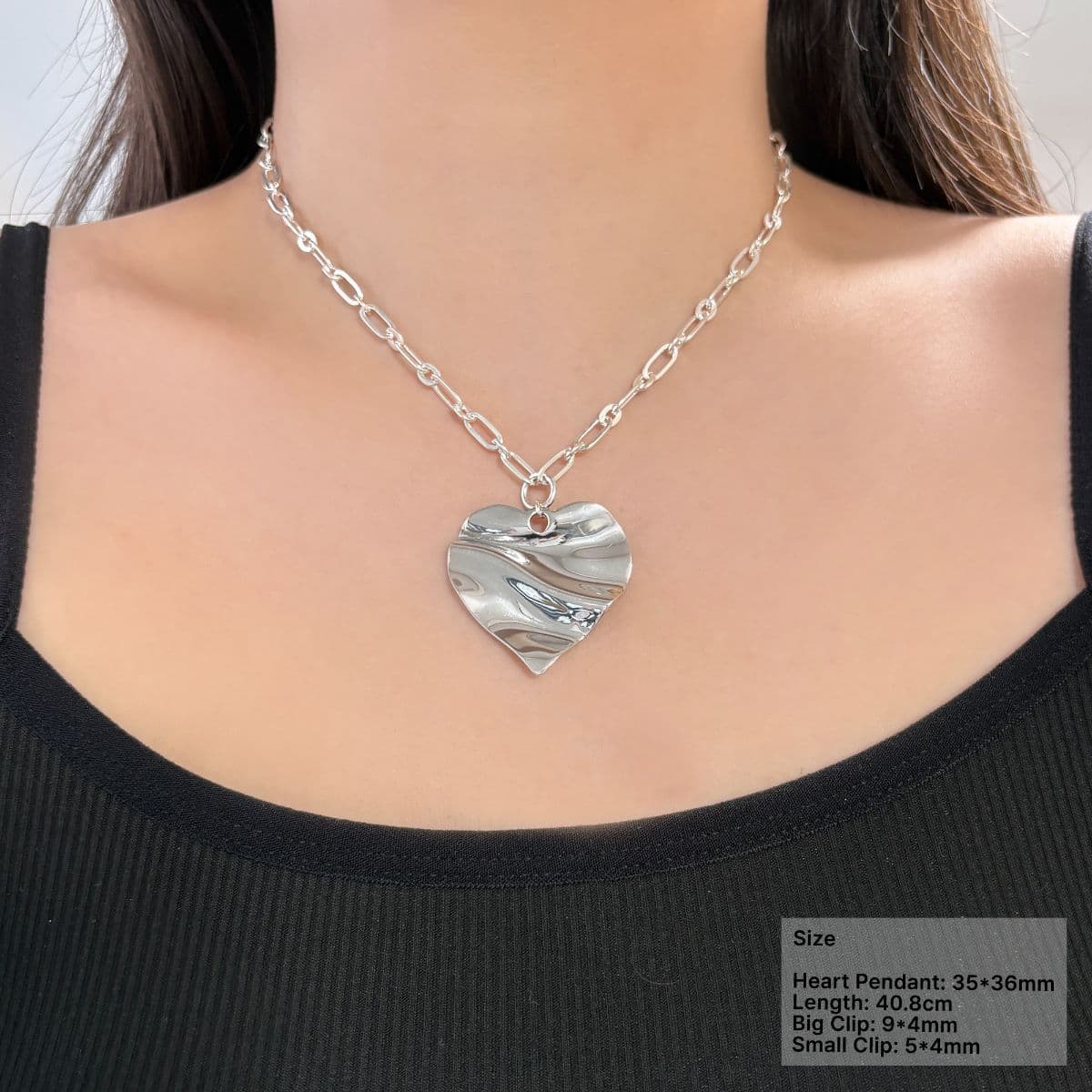 [SN6403] Silver 925 Crush Big Heart Bold Clip Necklace - 이미지 1