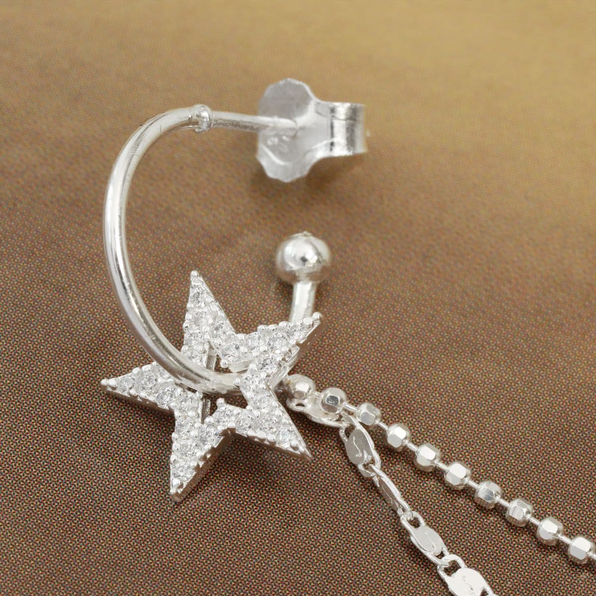 [SE6418] Silver 925 Cubic Star and Two Type Chain Drop Earrings - 이미지 11