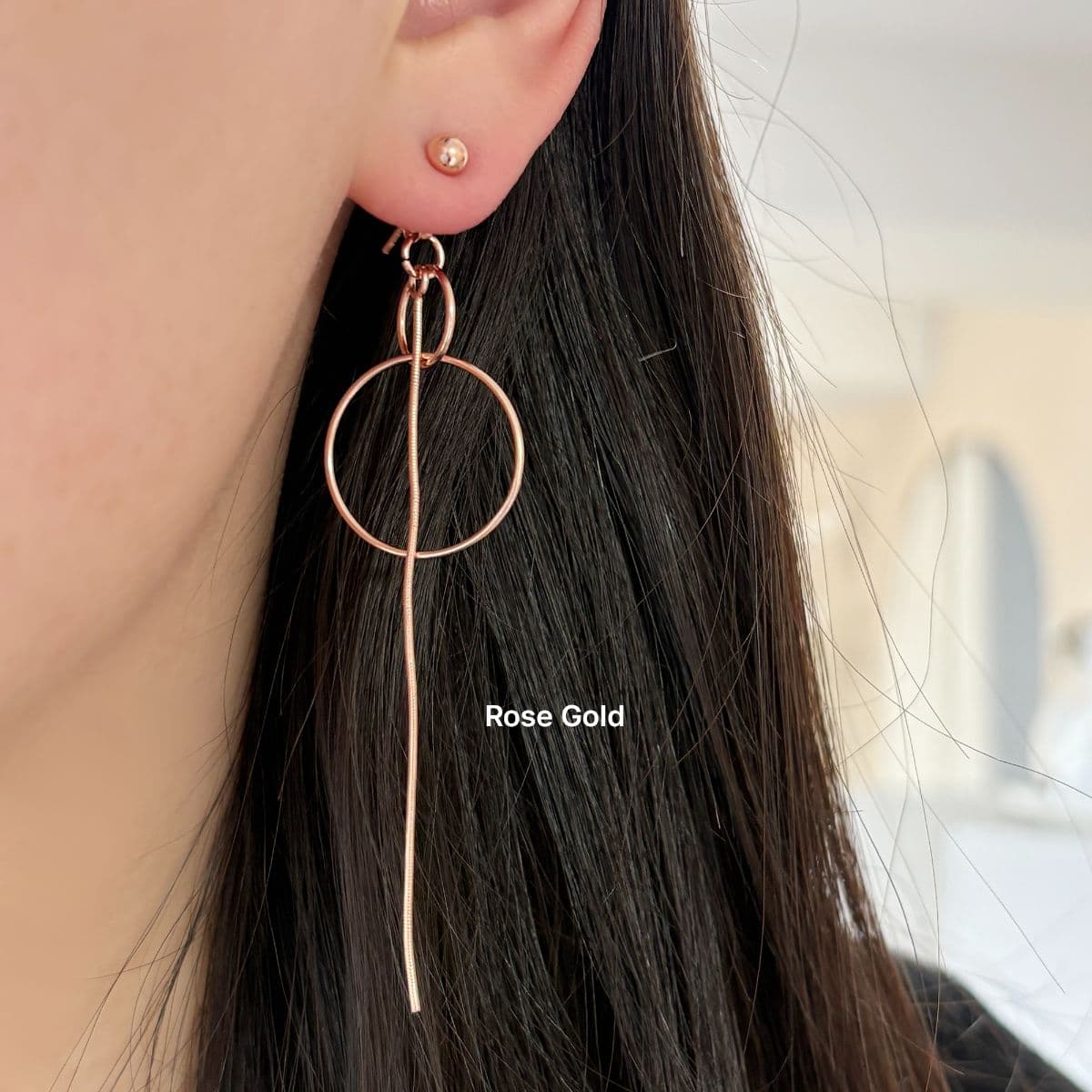 [SE6420] Silver 925 Double Ring Snake Chain Drop Earrings - 이미지 6