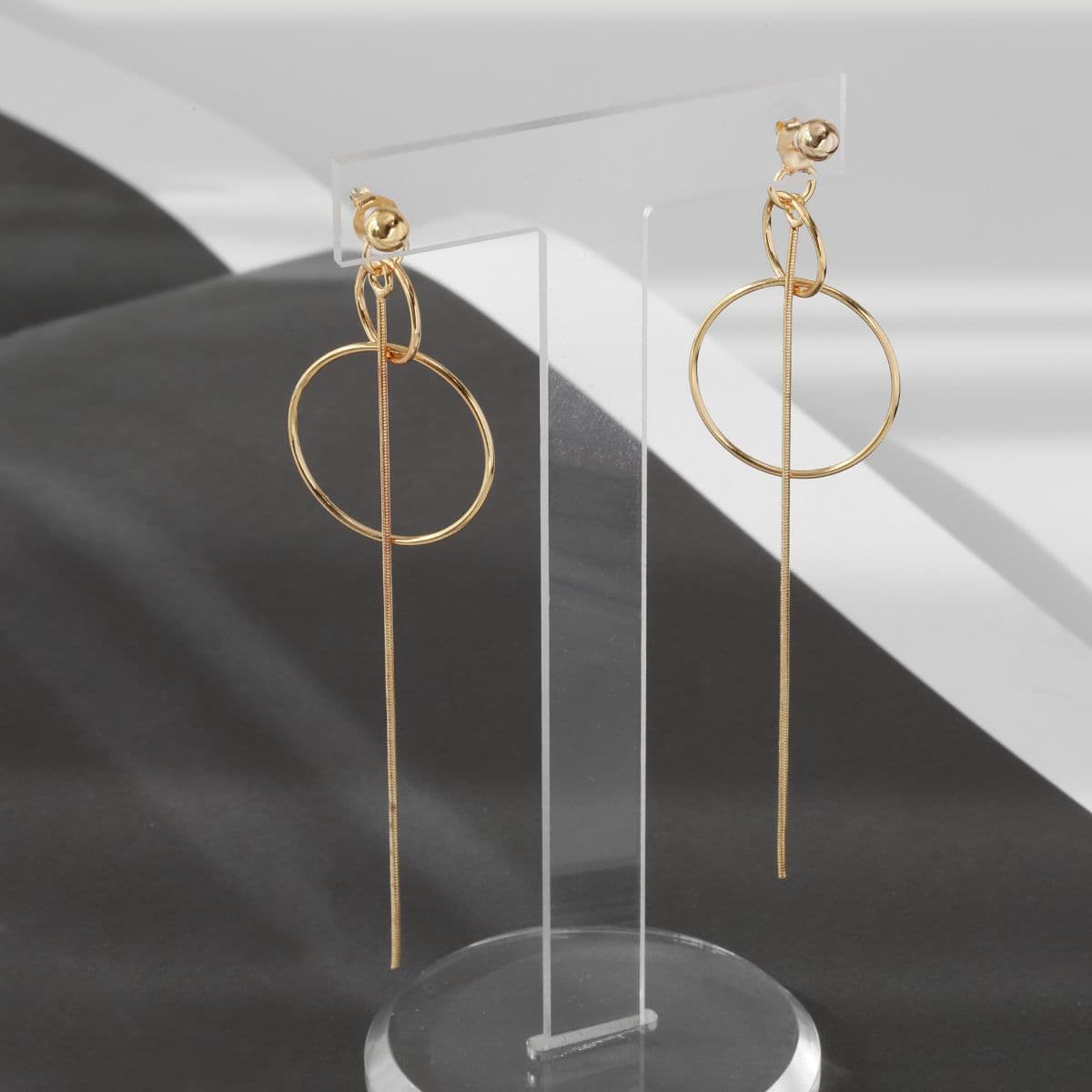 [SE6420] Silver 925 Double Ring Snake Chain Drop Earrings - 이미지 5