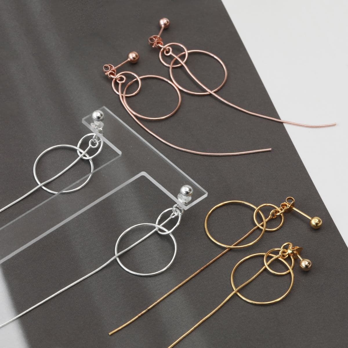 [SE6420] Silver 925 Double Ring Snake Chain Drop Earrings - 이미지 13