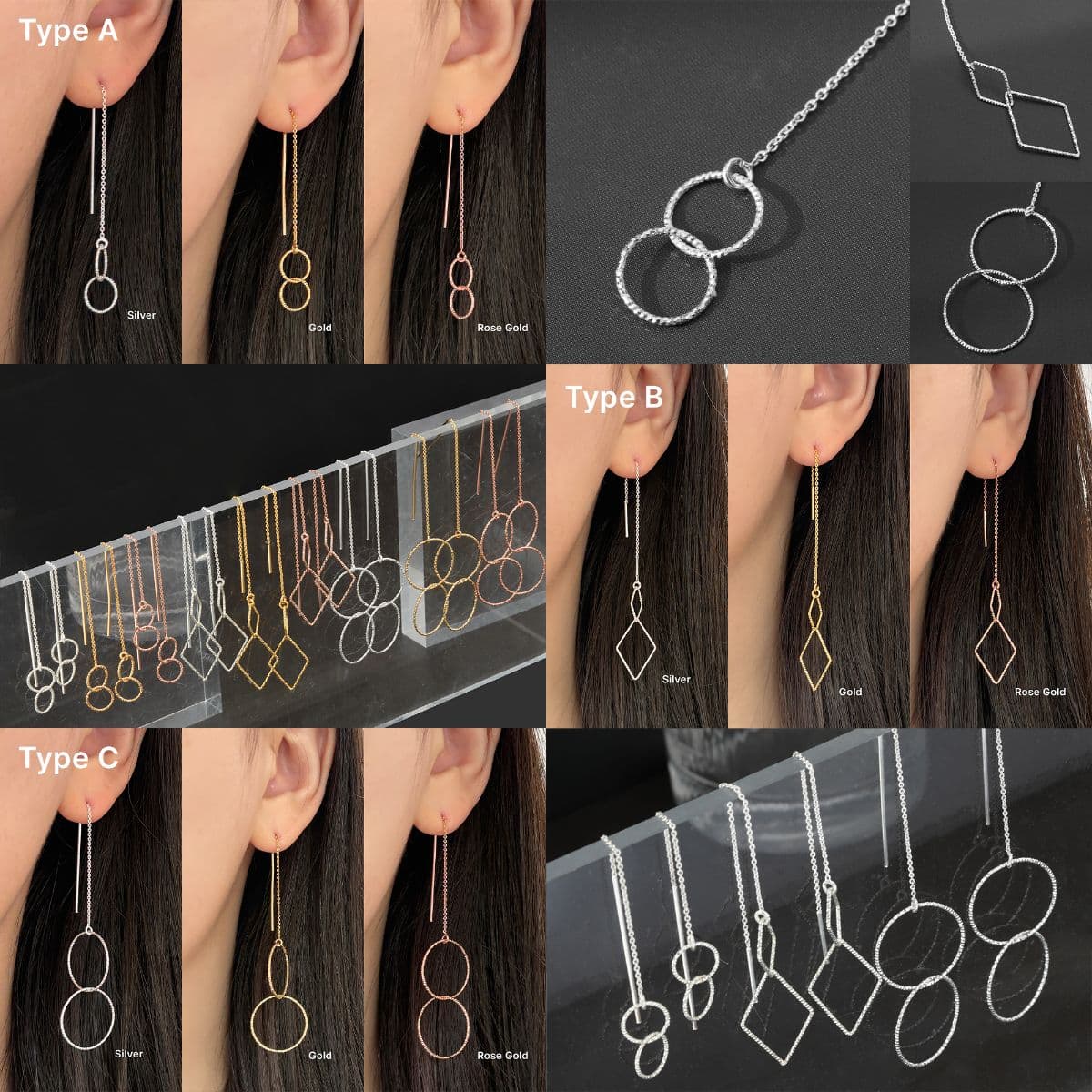 [SE6423], [SE6424], [SE6425] Silver 925 Cut Ring Drop Earring Set - 이미지 1