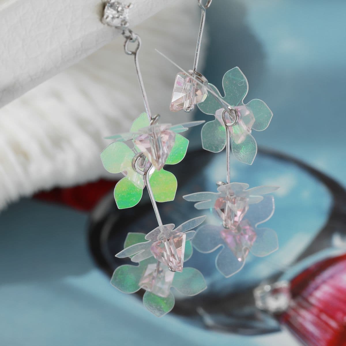 [SE6426] Silver 925 Tropical Thin Flat Flower Drop Earrings - 이미지 12