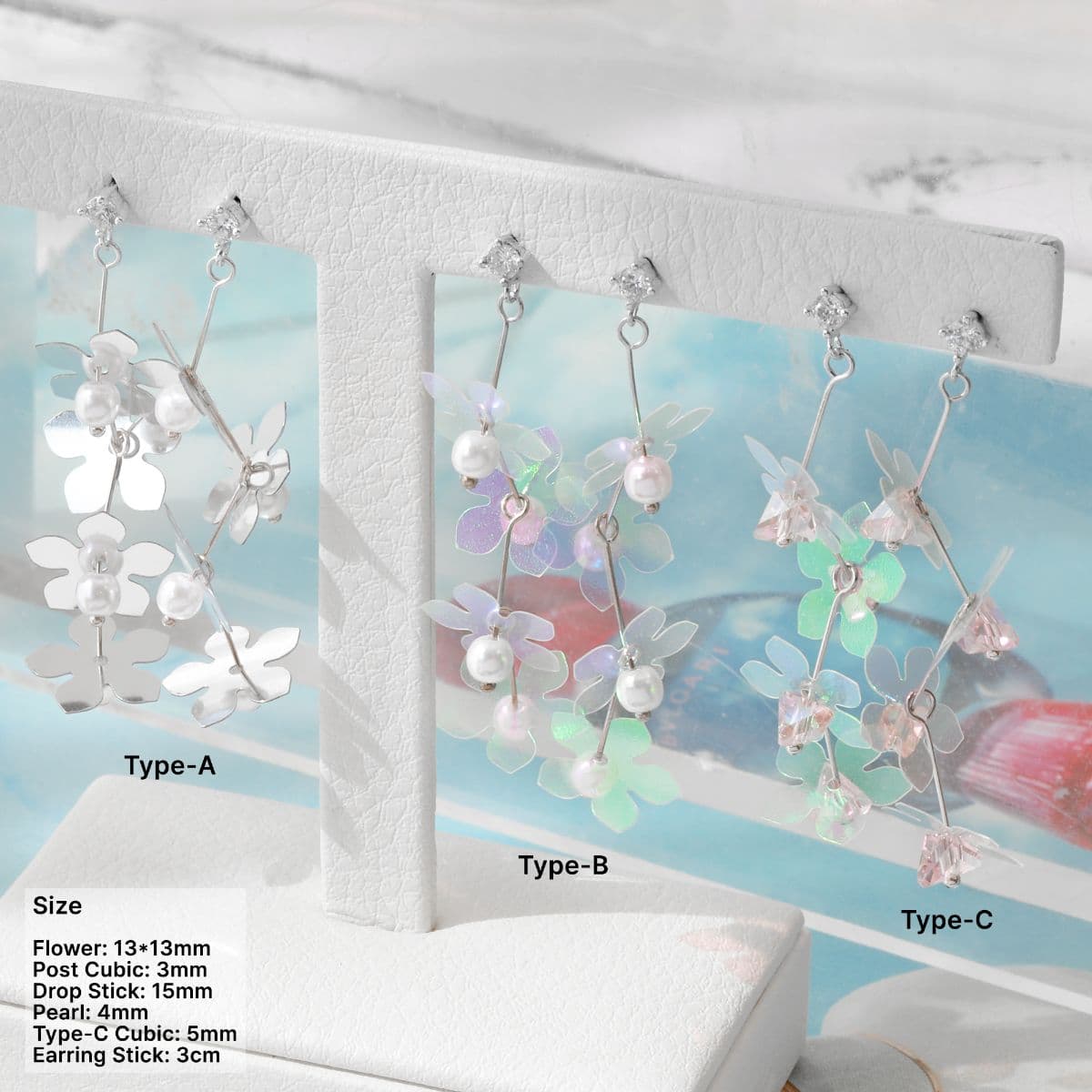 [SE6426] Silver 925 Tropical Thin Flat Flower Drop Earrings - 이미지 1