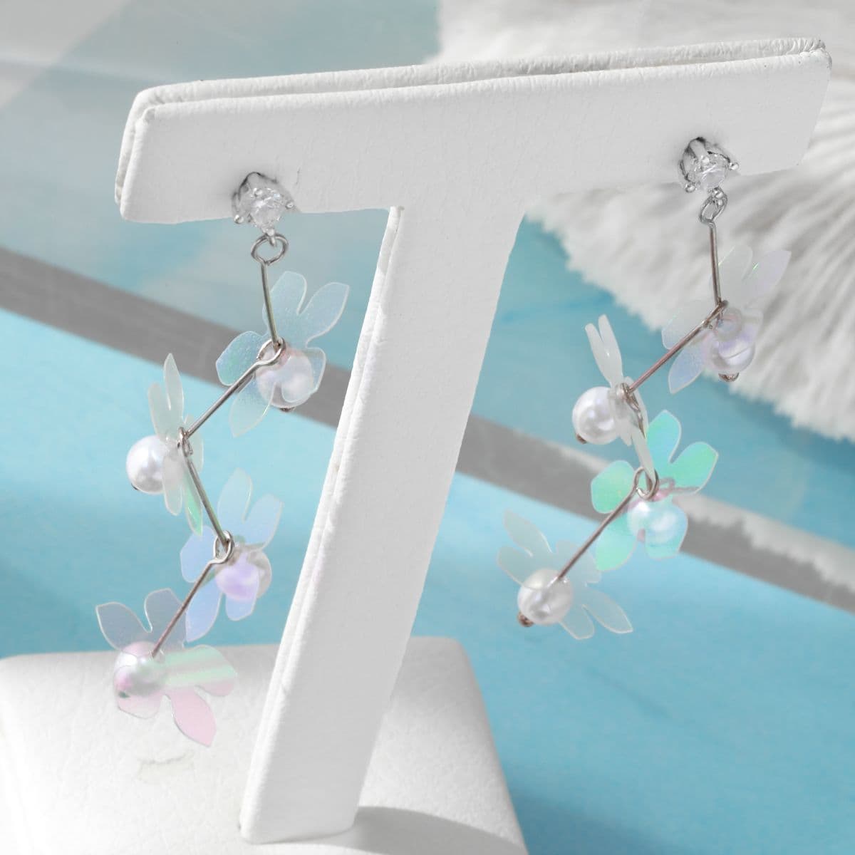 [SE6426] Silver 925 Tropical Thin Flat Flower Drop Earrings - 이미지 8
