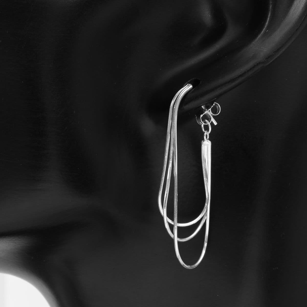 [SE6434] Silver 925 Thin Snake Chain Triple Chain Holding Earrings - 이미지 6