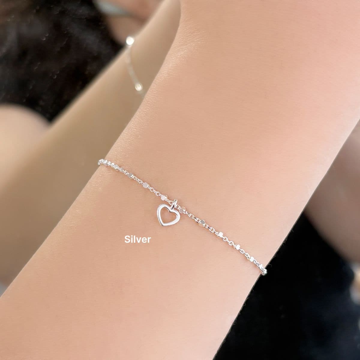 [SB6402] Silver 925 Mini Cube Chain and Heart Bracelet - 이미지 3
