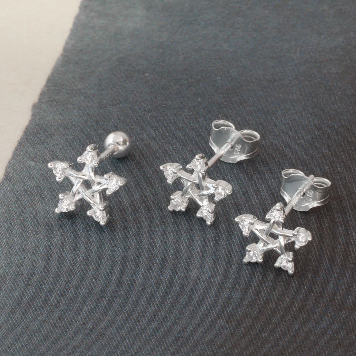 [SPC6505], [SE6500] Silver 925 Cubic Edge Star Set (Earrings, Piercing) - 이미지 5