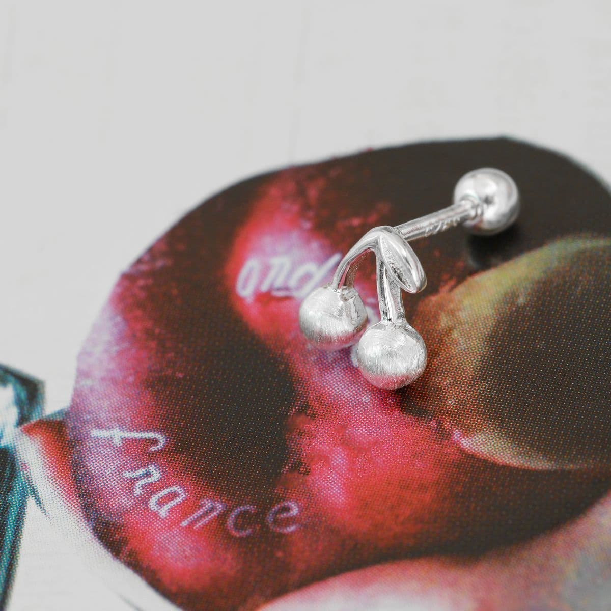 [SPC6506] Silver 925 Sanded Cherry Piercing - 이미지 2